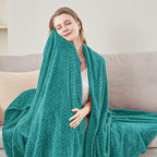 inhand Teal Fleece Twin Blanket, Super Soft Flannel Cozy Blankets for Adults, Lightweight Leaves Pattern Fuzzy Blanket for Couch Sofa Bed Office, Warm Plush Blankets for All Season, 60x90 Inches