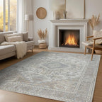 Machine Washable Area Rugs 9x12 Living Room Retro Rugs- Ultra Soft Low Pile Large Rugs for Bedroom,Dining Room,Non Slip Vintage Accent Carpet for Farmhouse Home Office- Family & Pet Friendly
