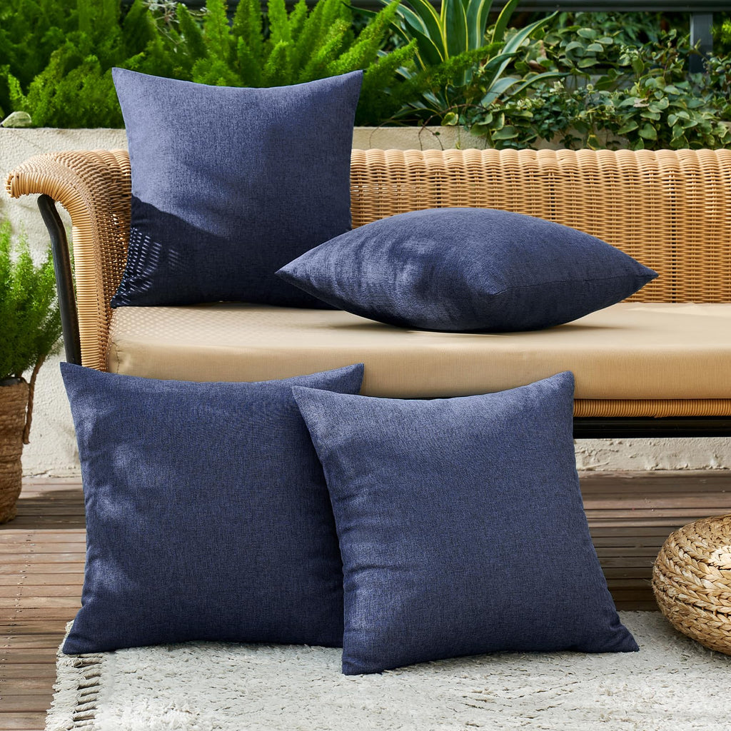 MIULEE Pack of 4 Decorative Outdoor Throw Pillow Covers Linen Waterproof Pillow Covers Summer Farmhouse Cushion Cases for Patio Garden Tent Balcony Couch Sofa 18x18 Inch Navy