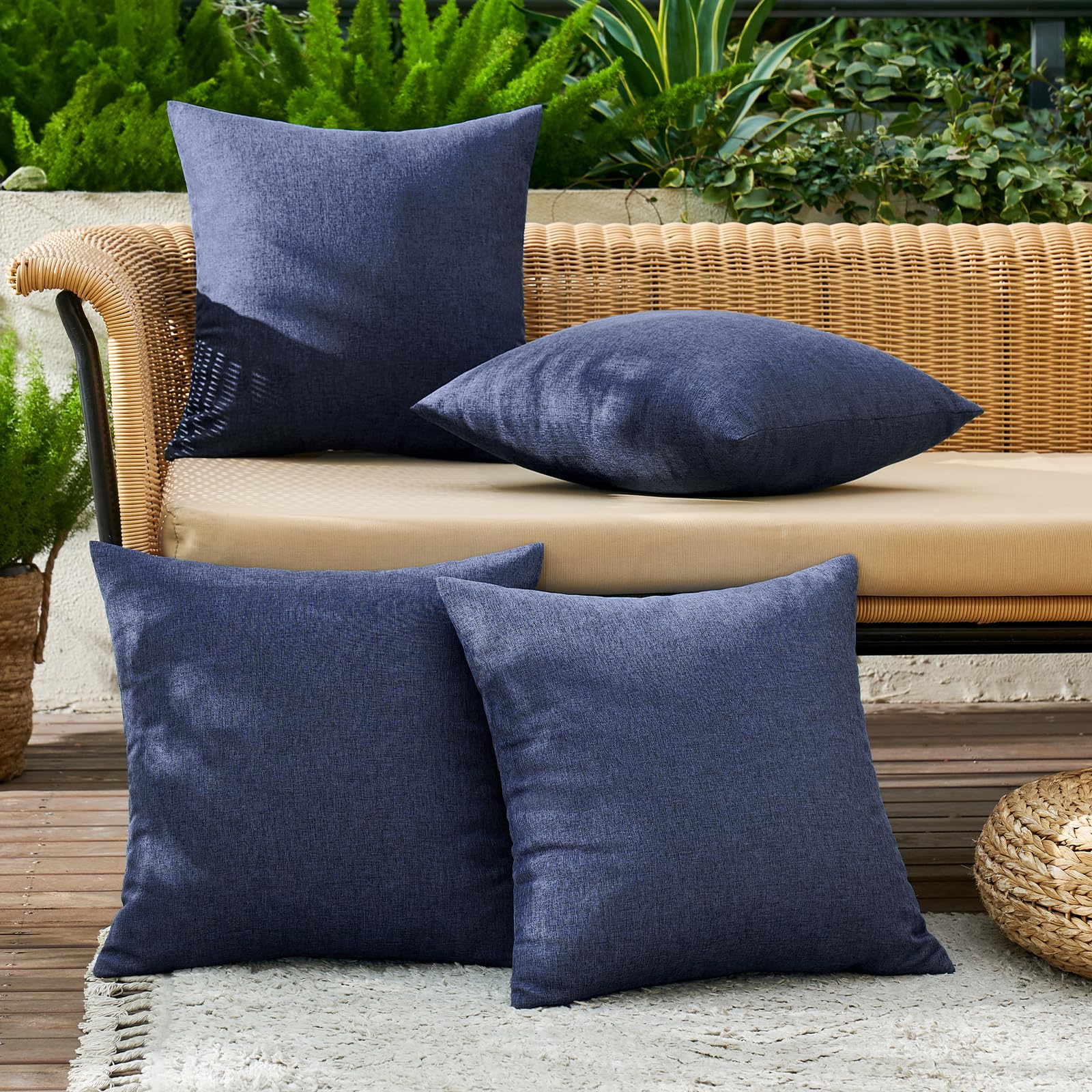 MIULEE Pack of 4 Decorative Outdoor Throw Pillow Covers Linen Waterproof Pillow Covers Summer Farmhouse Cushion Cases for Patio Garden Tent Balcony Couch Sofa 18x18 Inch Navy