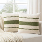 Fancy Homi Set of 1 Boho Moss Green Decorative Throw Pillow Cover 20x20 Inch for Couch Bed Sofa, Aesthetic Modern Organic Farmhouse Home Decor, Soft Cotton Cute Accent Macrame Woven Cushion Case