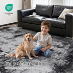 Rugflix 9x12 Area Rugs for Living Room, Washable Large Rug Stain-Resistant Low Pile, Modern Dark Carpet for Dining Room Home Office Kid Room Nursery Bedroom, Black Grey