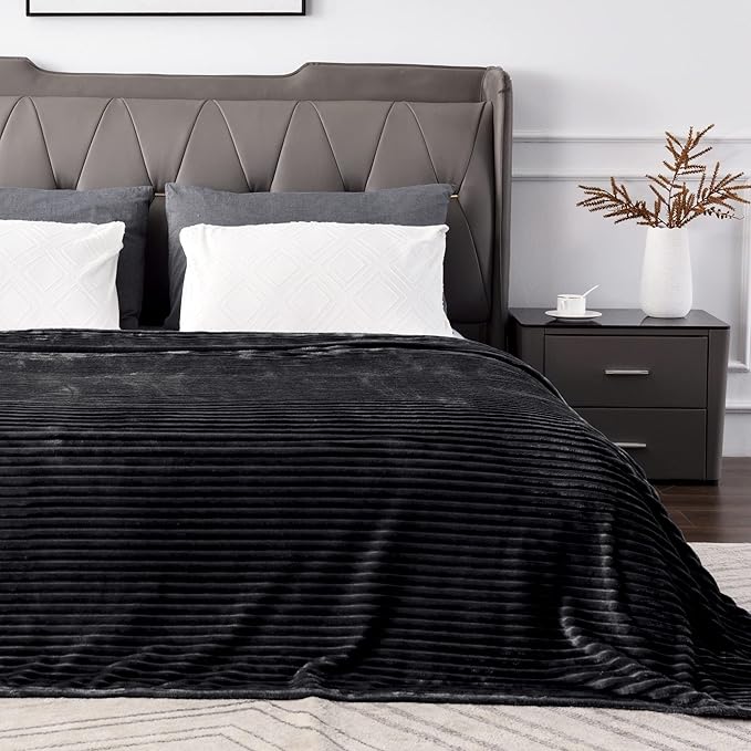 BEDELITE 3D Ribbed Jacquard Black Full Size Blankes for Bed, 84x90 Inch