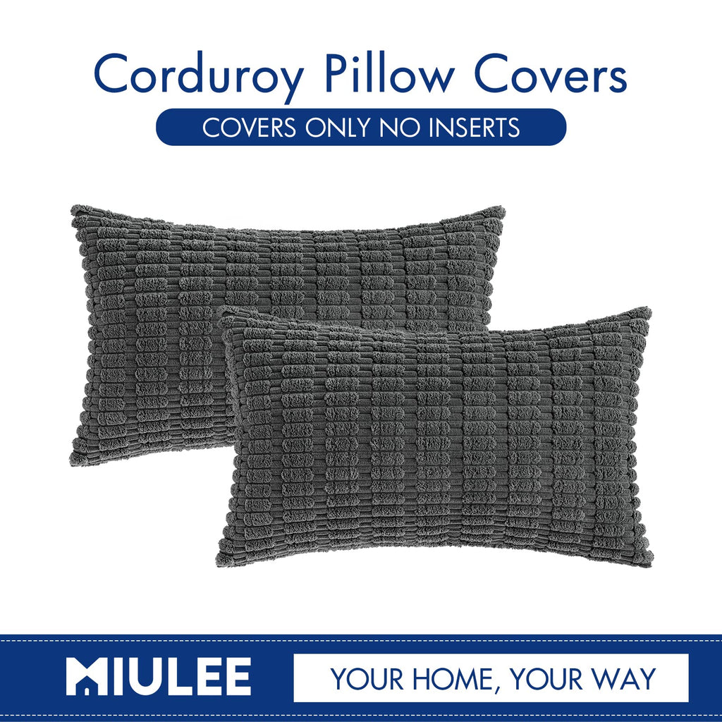 MIULEE Lumbar Corduroy Decorative Throw Pillow Covers 12x20 Dark Grey