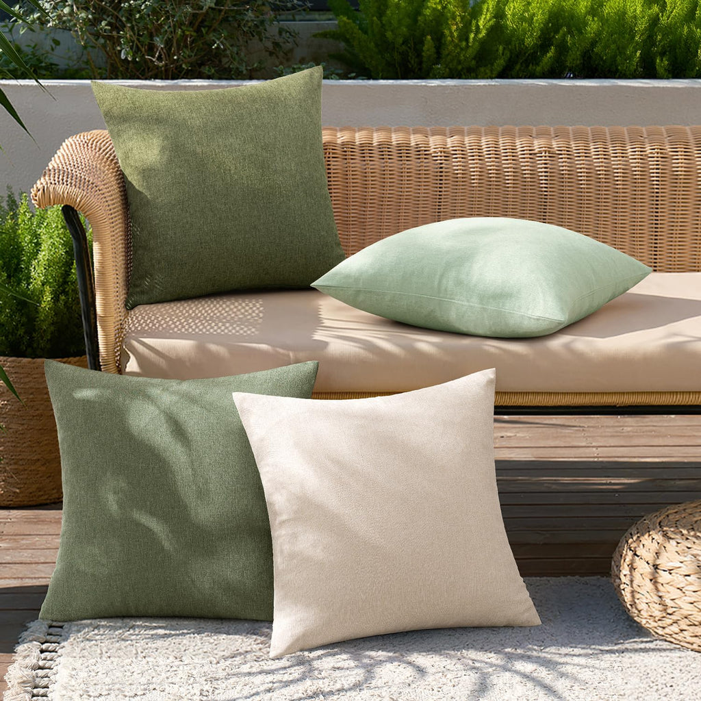 MIULEE Pack of 4 Decorative Outdoor Throw Pillow Covers Linen Waterproof Pillow Covers Summer Farmhouse Cushion Cases for Patio Garden Tent Balcony Couch Sofa 18x18 Inch Light Green
