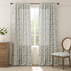 jinchan Linen Floral Curtains for Living Room with Printed Flower 108 Inches Long Light Filtering Extra Long Back Tab Rod Pocket Blue Window Curtain Set Farmhouse Drapes, 2 Panels Blue