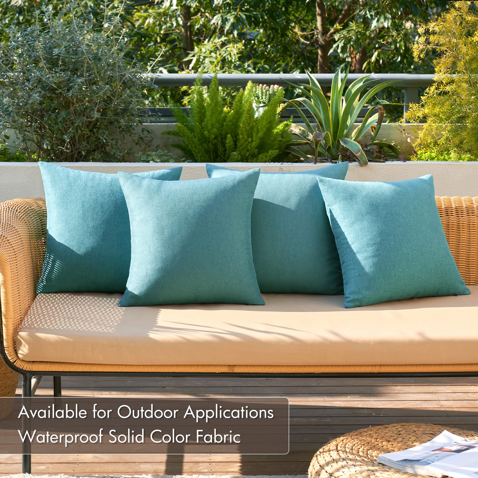 MIULEE Pack of 4 Decorative Outdoor Throw Pillow Covers Linen Waterproof Pillow Covers Summer Farmhouse Cushion Cases for Patio Garden Tent Balcony Couch Sofa 18x18 Inch Turquoise