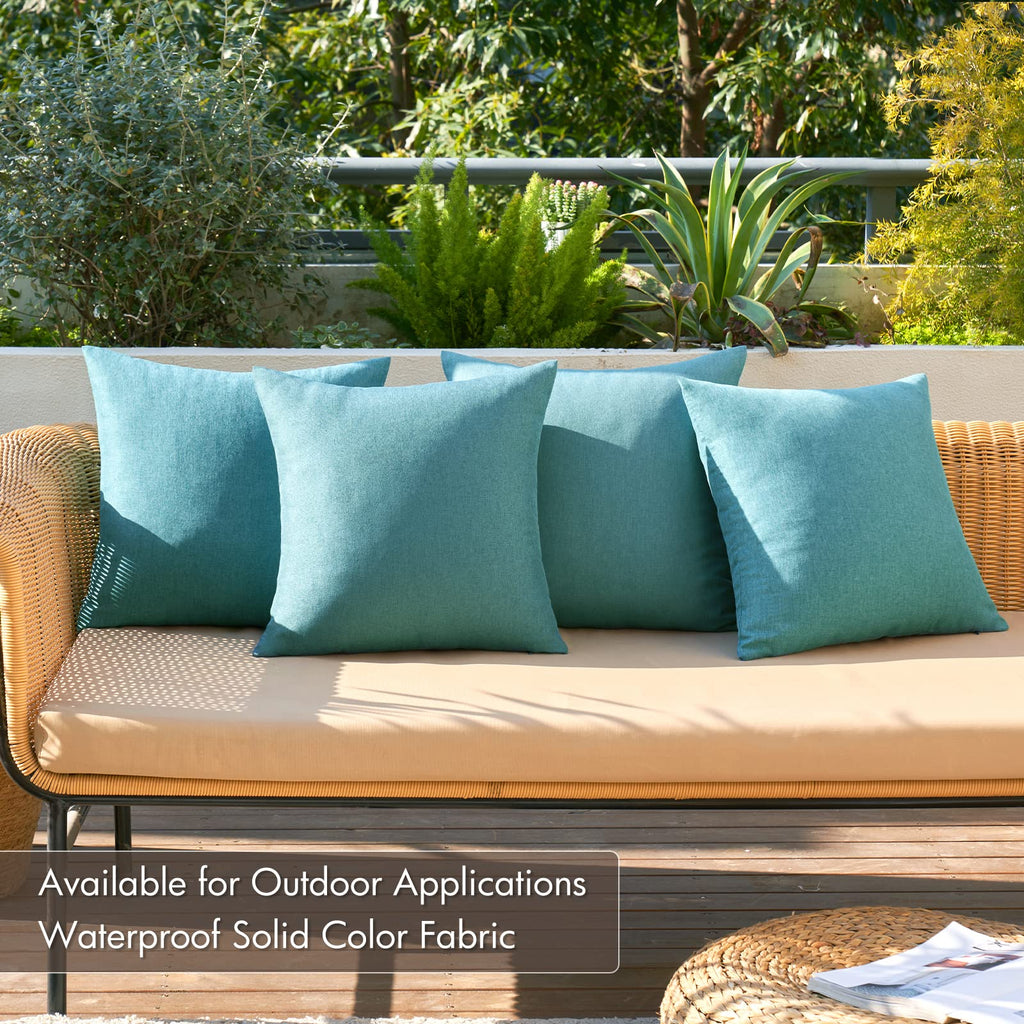 MIULEE Pack of 4 Decorative Outdoor Throw Pillow Covers Linen Waterproof Pillow Covers Summer Farmhouse Cushion Cases for Patio Garden Tent Balcony Couch Sofa 18x18 Inch Turquoise