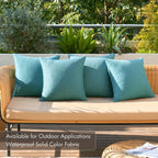 MIULEE Pack of 4 Decorative Outdoor Throw Pillow Covers Linen Waterproof Pillow Covers Summer Farmhouse Cushion Cases for Patio Garden Tent Balcony Couch Sofa 18x18 Inch Turquoise