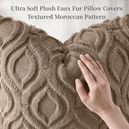 decorUhome Throw Pillow Covers 20x20 Inch Set of 2, Soft Plush Faux Wool Light Brown Solid Couch Pillow Covers, Accent Farmhouse Neutral Square Pillow Cases for Sofa Bed Living Room