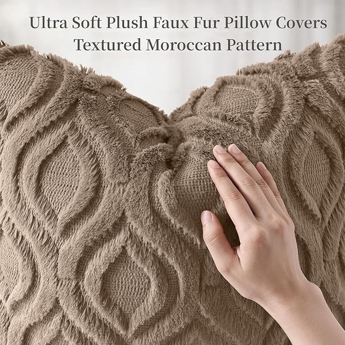 decorUhome Throw Pillow Covers 16x16 Inch Set of 2, Soft Plush Faux Wool Light Brown Solid Couch Pillow Covers, Accent Farmhouse Neutral Square Pillow Cases for Sofa Bed Living Room
