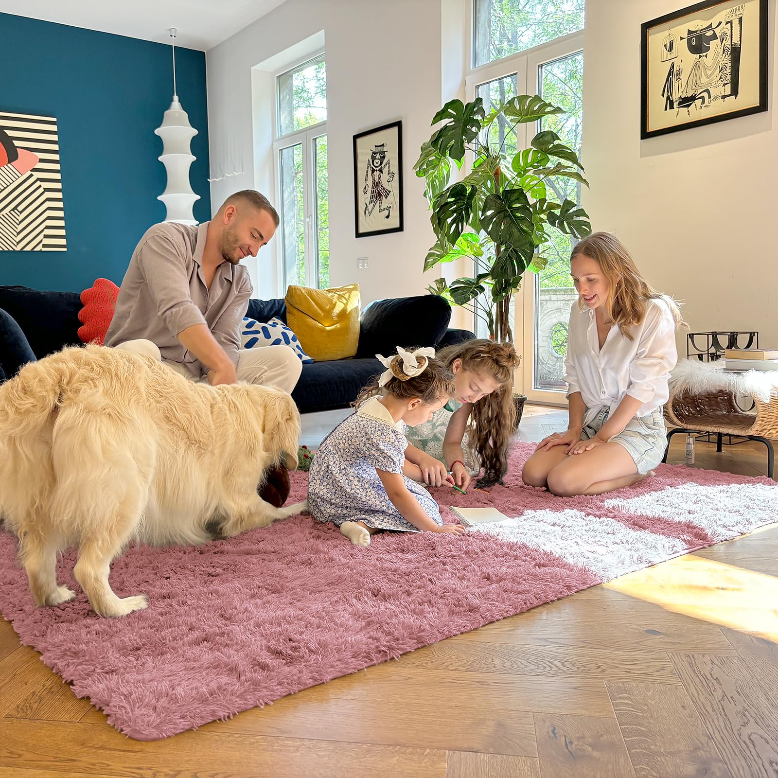 OLANLY 5x8 Machine Washable Large Area Rugs for Living Room, Bedroom, Soft Fluffy Shaggy Bedside Rug, Indoor Floor Carpet for Kids Girls and Boys, Dorms, Nursery, Home Decor Aesthetic, Pale Pink