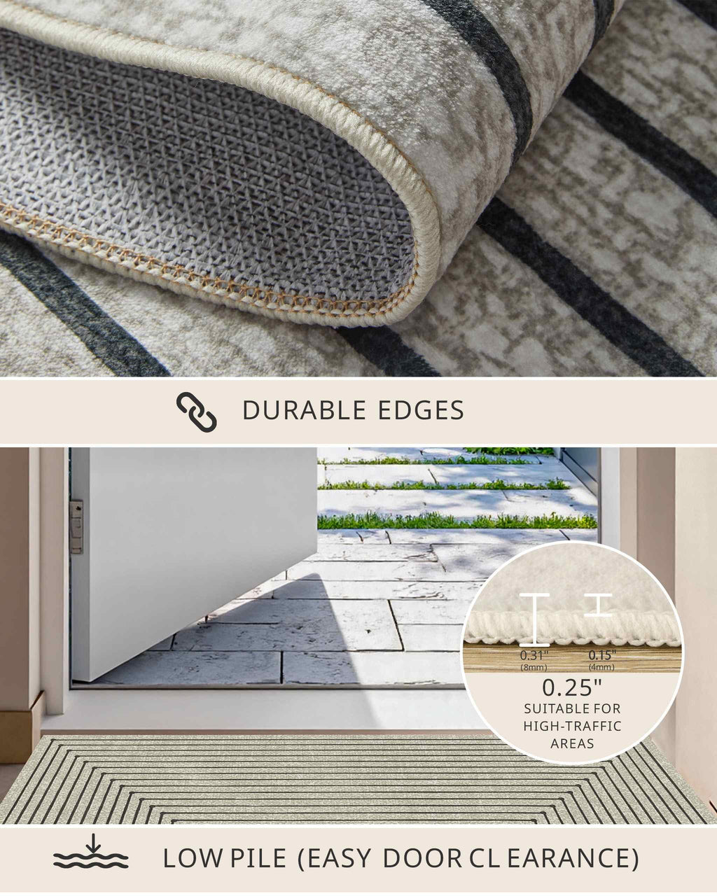 Latte&Fog 3x5 Washable Rug Modern Carpet for Entryway Bedroom, Beige