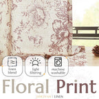 jinchan Linen Blend Curtain Floral Curtains for Living Room 96 Inch Length Farmhouse Brick Red Printed Curtain Rod Pocket Back Tab Peony Flower Patterned Drapes Curtains Set 2 Panels