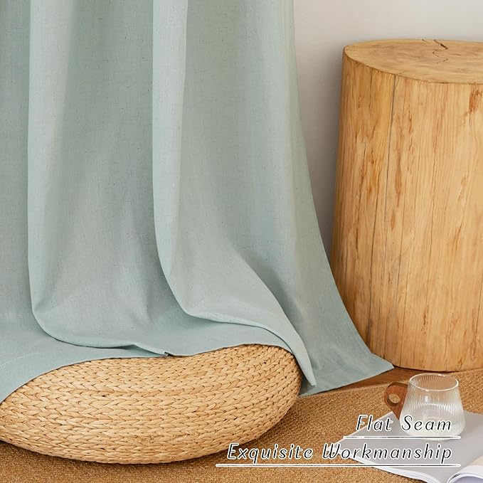 NICETOWN Linen Sage Green Curtains 96 inches Long for Living Room, Grommet Privacy Assured Linen Blend Window Treatments with Light Filtering for Living Room/Bedroom, W55 x L96, 2 Panels