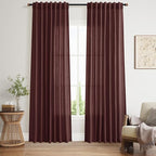 Nanspring Reddish Brown Linen Curtains 84 Inch Length 2 Panels Set for Living Room Back Tab Light Filtering Semi Sheer Curtain for Bedroom Farmhouse Drapes, 52x84 Inch, 2 Panels