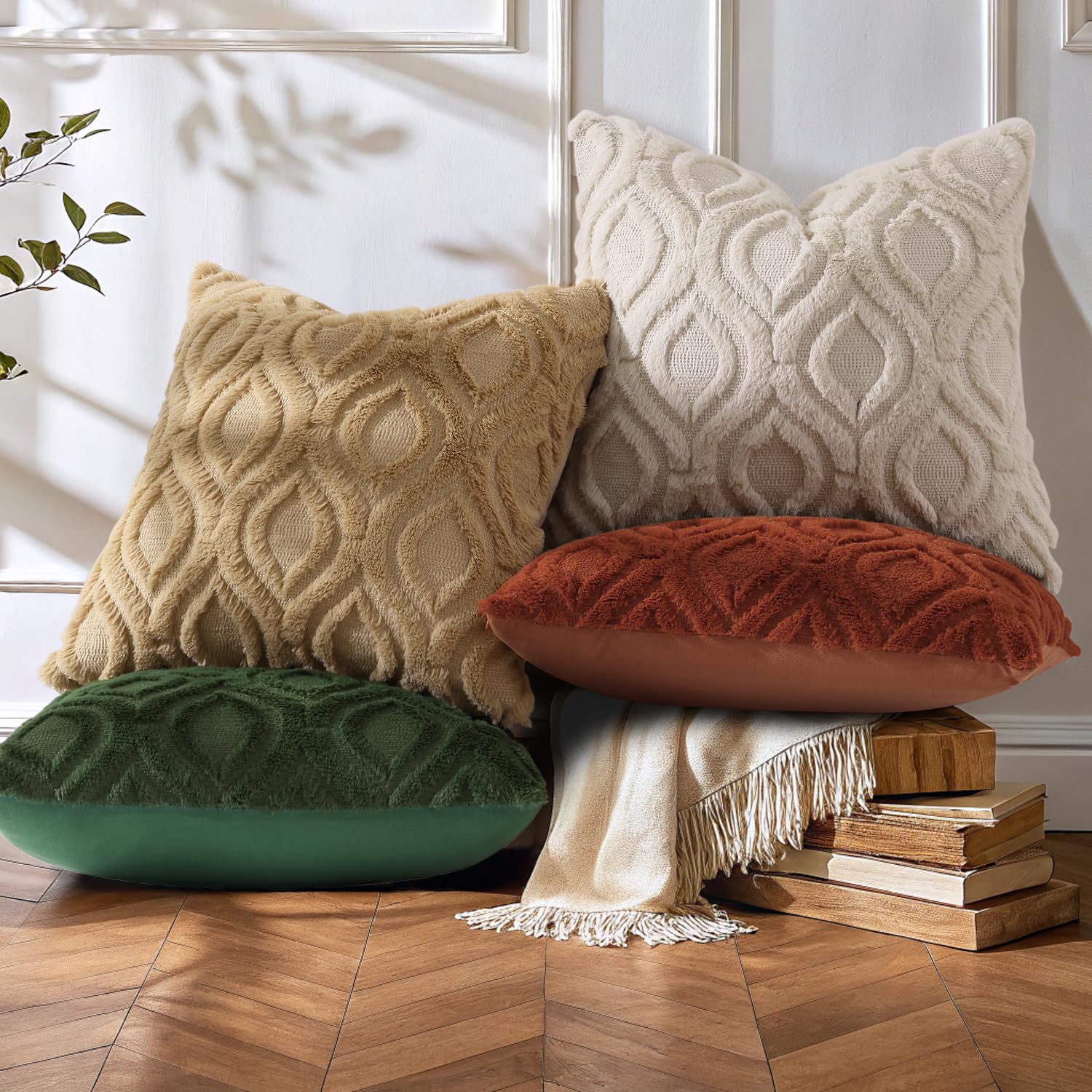decorUhome Faux Fur Light Brown Khaki Throw Pillow Covers 26x26 Set of 2