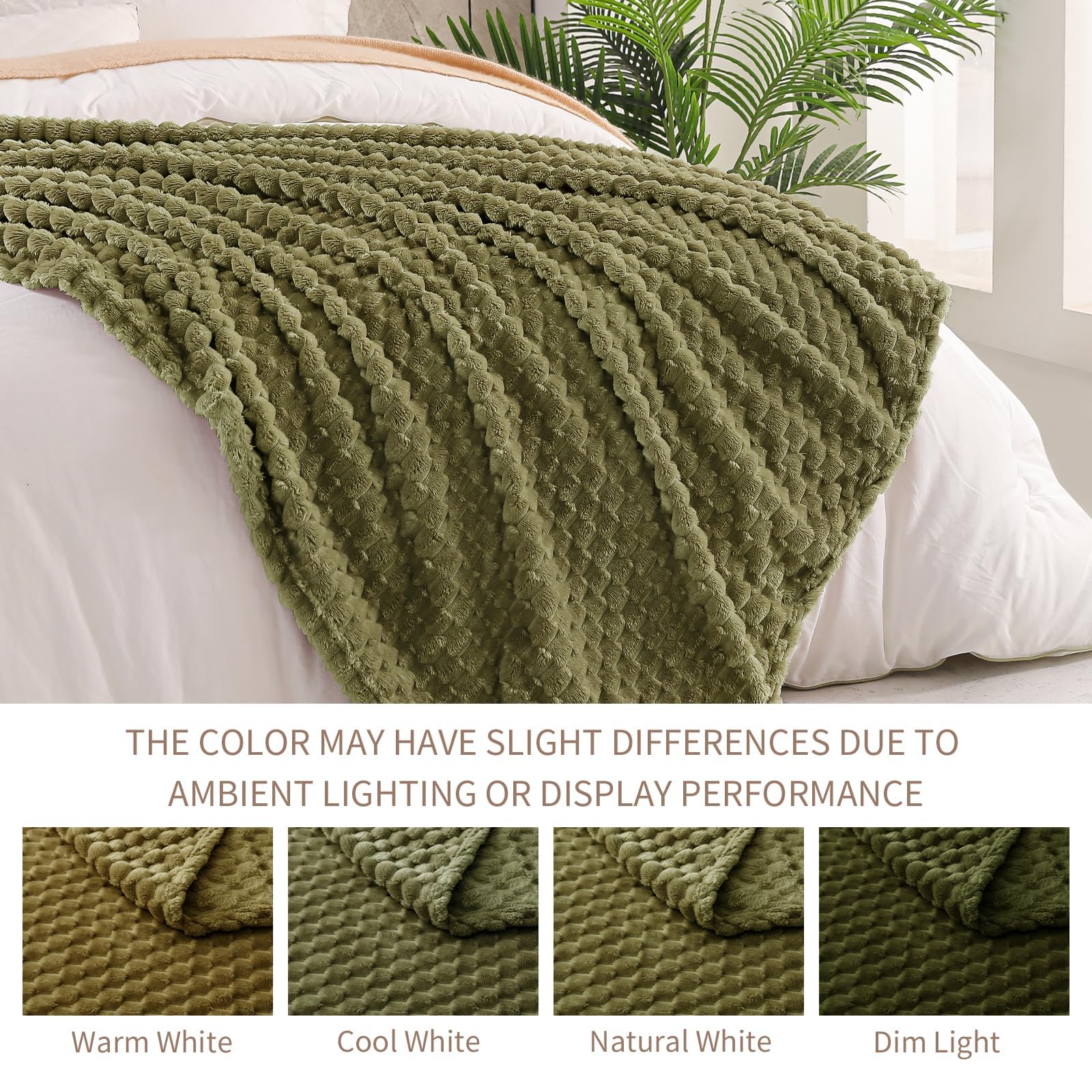 Exclusivo Mezcla 3D Fleece King Size Blanket for Bed, Olive Green