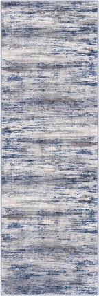 KOZYFLY 3x8 Ft Rug Modern Ombre Runner Rug for Hallway, Washable Kitchen Rugs Non-Slip Soft Striped Entryway Rug, Print Grey-Blue Abstract Carpet for Laundry Nursery