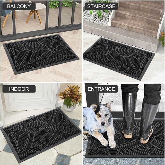 Colorxy Waterproof Doormat, Sturdy Natural Rubber Front Indoor Mat, Non Slip Low Profile Indoor Outdoor Door Mats, Stain and Fade Resistant Floor Mat, Easy Clean Patio Entrance Mat, 48''x32'', Black