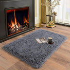 Ultra Soft Runner Rugs for Bedroom Hallways with Upgraded Non-Slip Rubber Backing & Thick Memory Sponge, 2 Packs 2x3 Feet Fluffy Shag Throw Area Rug for Bedside Dorm Dark Grey