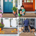 Smiry Front Door Mat Outside Entrance, Heavy Duty Sturdy Natural Rubber Doormat, Trap Dirt and Moisture, Easy Clean Low Profile Mats for Indoor Outdoor Entry, Irregular Triangle (29.5x17, Light Brown)