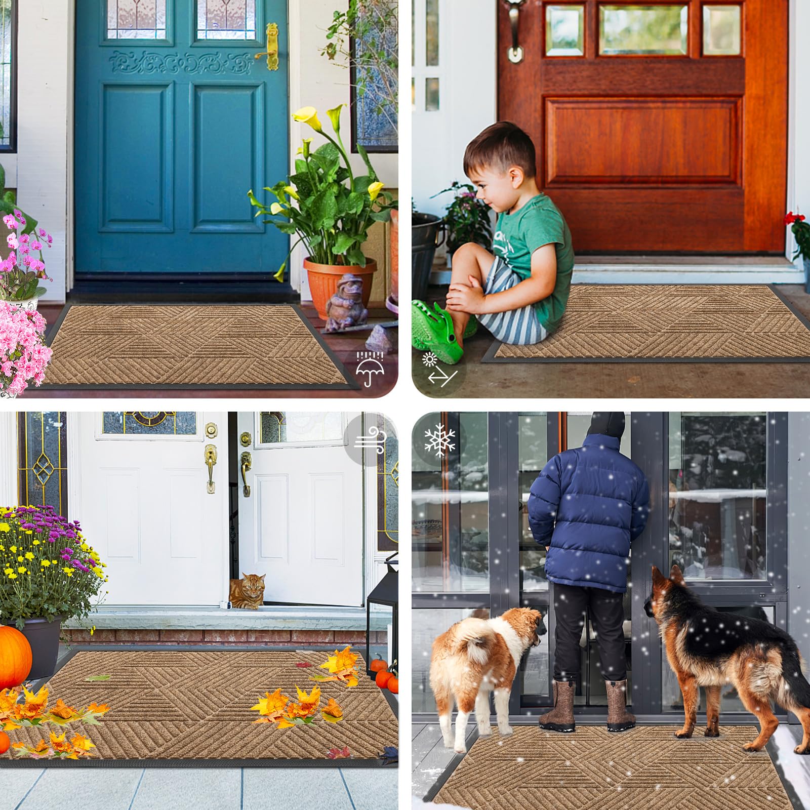 Smiry Front Door Mat Outside Entrance, Low Profile Rubber Doormat, 47x32
