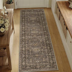 2x10 Washable Runner Rug for Hallway Kitchen Vintage Brown Non Slip Low Pile Carpet Traditional Retro Soft Throw Rug for Bathroom Bedroom Entryway Indoor Entrance