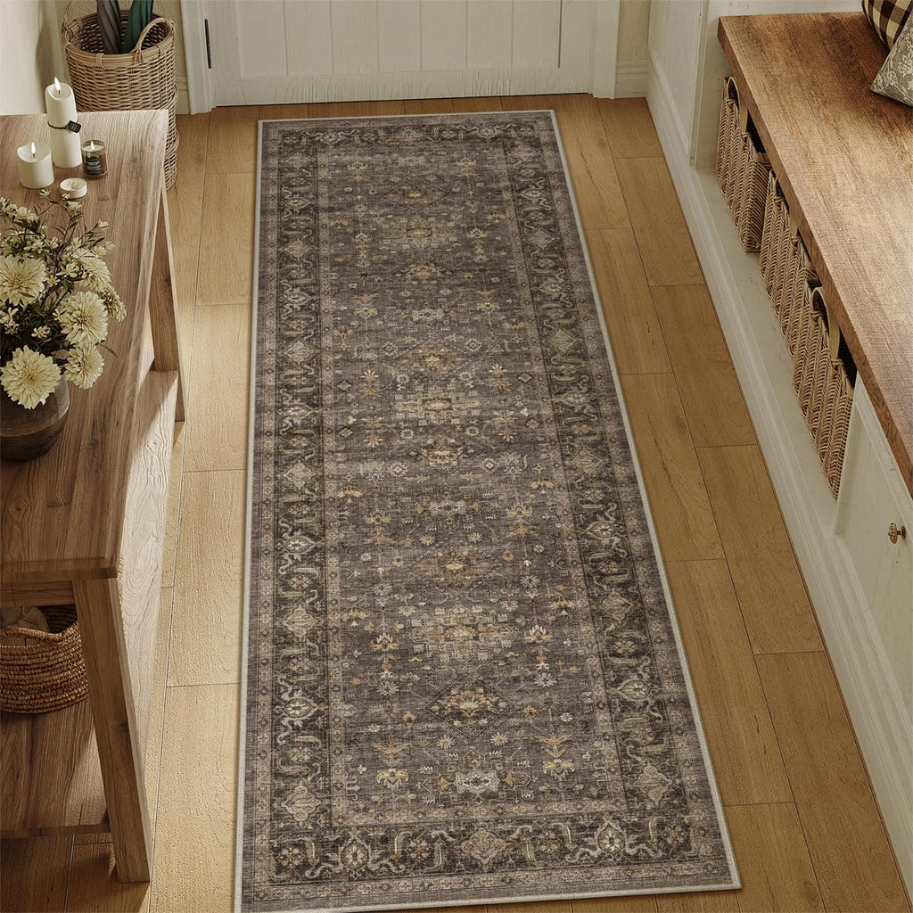 WondRg 2x7 Dark Brown Vintage Runner Rug