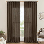 LAMIT Brown Linen Curtains for Living Room 84 inch Length 2 Panels