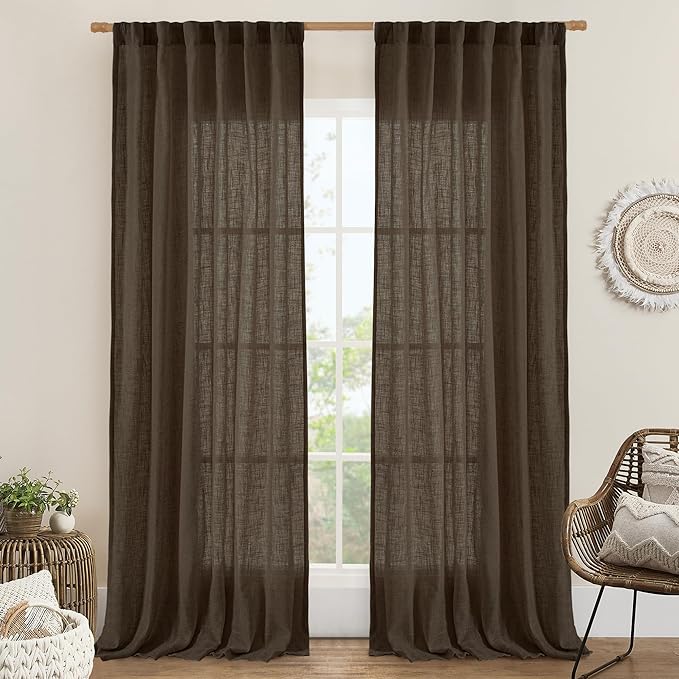 LAMIT Brown Linen Curtains for Living Room 84 inch Length 2 Panels