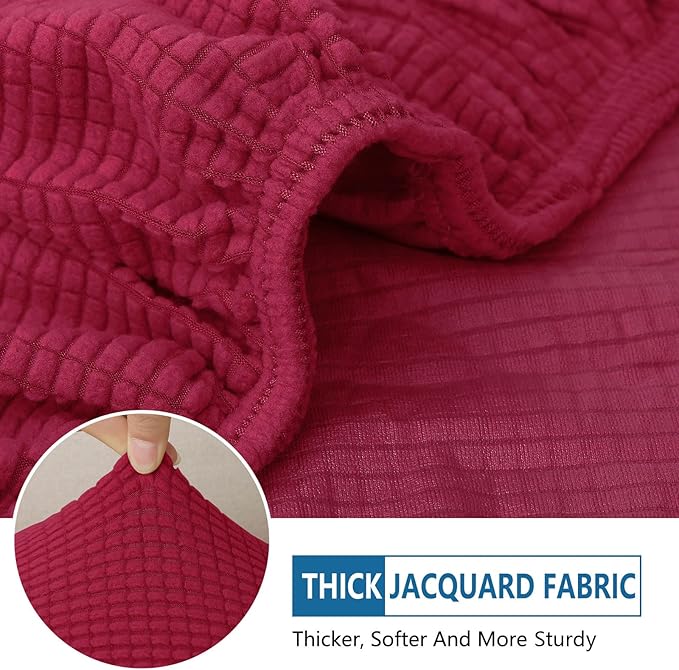 hyha Waterproof Couch Cushion Covers for Pets, Non Slip Sofa Seat Cover for Dogs Washable, Soft Thick Stretch Jacquard Fabric, Sofa Slipcovers with Elastic Bottom (1 Piece for Medium, Wine Red)