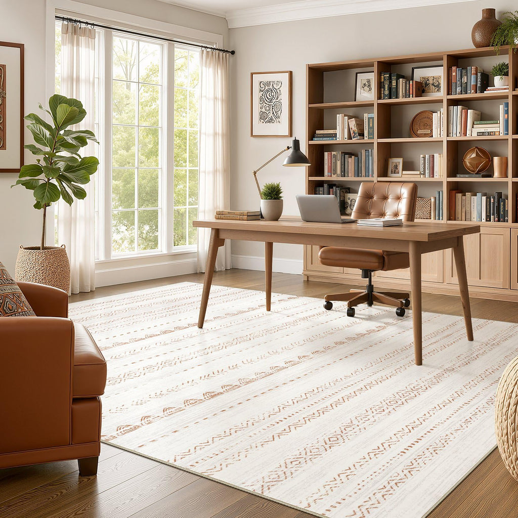 Nakagishi 7x10 Area Rug Living Room: Washable Boho Large Neutral Soft Farmhouse Modern Rugs Stain Resistant Moroccan Non-Slip Indoor Floor Carpet for Bedroom Nursery Kids Playroom Office Dining Room