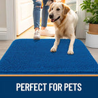OLANLY Dog Door Mat for Muddy Paws 47x24, Absorbs Moisture and Dirt, Absorbent Non-Slip Washable Doormat, Quick Dry Chenille Mud Mat, Entry Indoor Entryway Carpet for Inside Floor, Deep Navy Blue