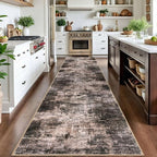 IOHOUZE Abstract Runner Rug 3x14 Ft Washable Runners for Hallways, Non Slip Kitchen Runner Printed Faux Wool Entryway Runner Indoor, Modern Abstract Floor Carpet for Hall Stair, Brown/Rust