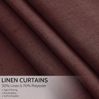 Nanspring Reddish Brown Linen Blend Light Filtering Back Tab Curtains 108 Inches Long, Semi Sheer Privacy Drapes for Living Room & Bedroom, 52x108 inch, 2 Panels