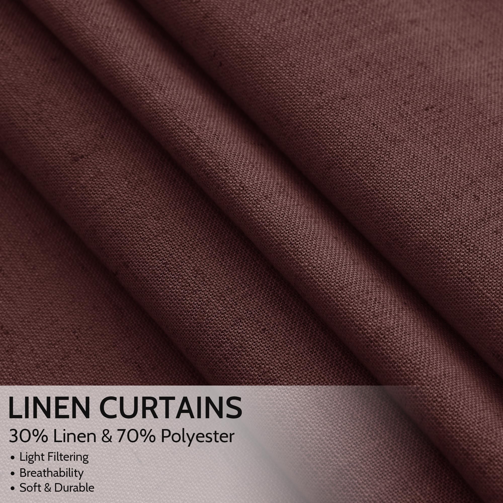 Nanspring Reddish Brown Linen Curtains 84 Inch Length 2 Panels Set for Living Room Back Tab Light Filtering Semi Sheer Curtain for Bedroom Farmhouse Drapes, 52x84 Inch, 2 Panels