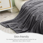 Exclusivo Mezcla Dark Grey Fleece Throw Blanket for Couch and Bed, 50x70 Inches Soft Cozy 3D Decorative Jacquard Flannel Blankets, Lightweight Fuzzy Plush Warm Throws for All Seasons