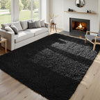 8x10 Fluffy Shag Area Rugs for Living Room Bedroom: Soft Plush Carpet Black