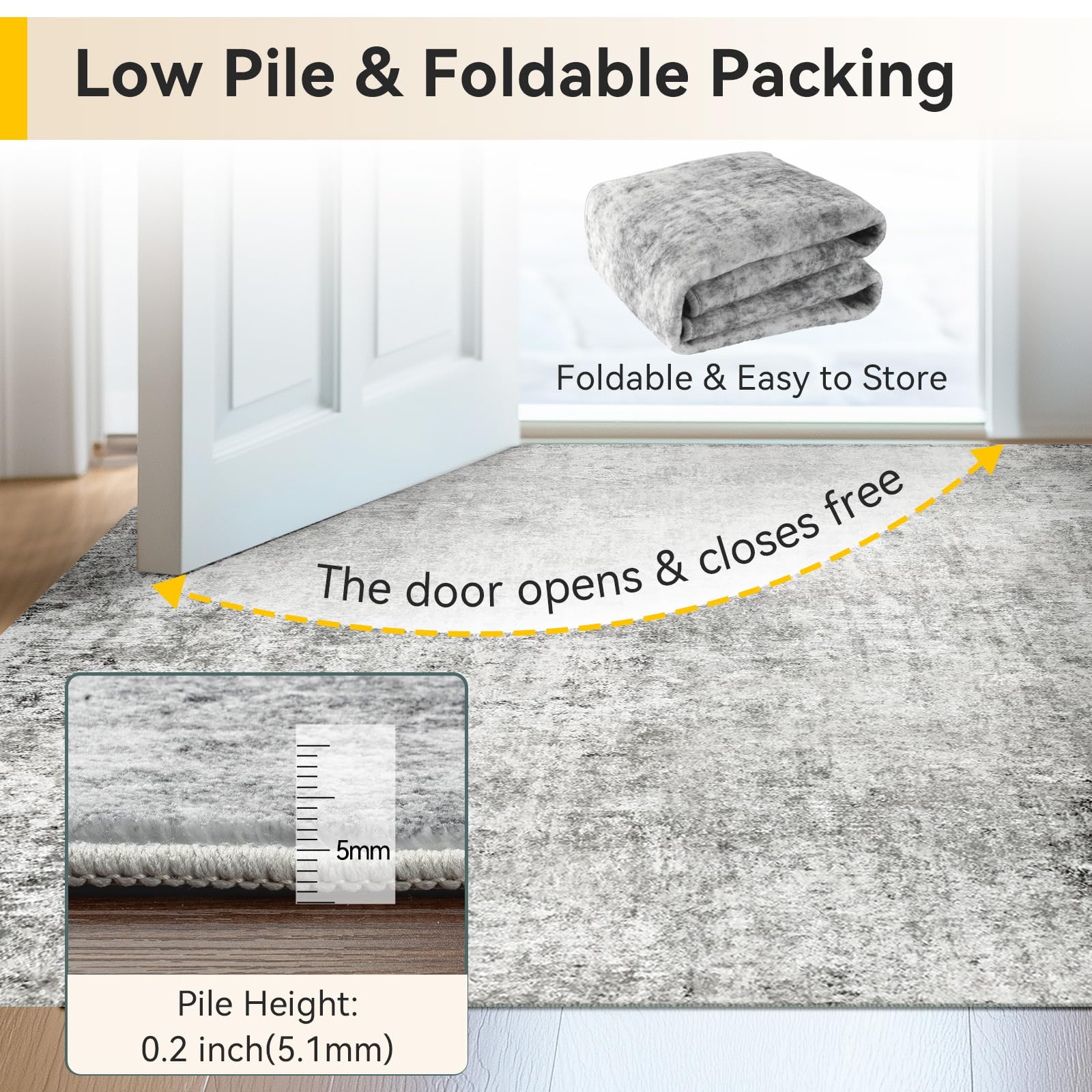 RELEANY Washable 2'x3' Abstract Area Rug for Living Room Gray White