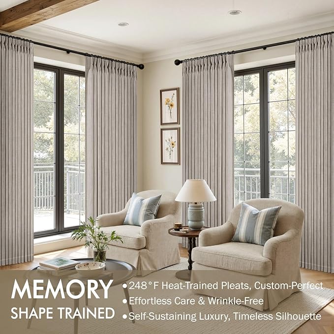 MIULEE Pinch Pleated Thick Linen Curtains 108 Inches Length Taupe Curtains