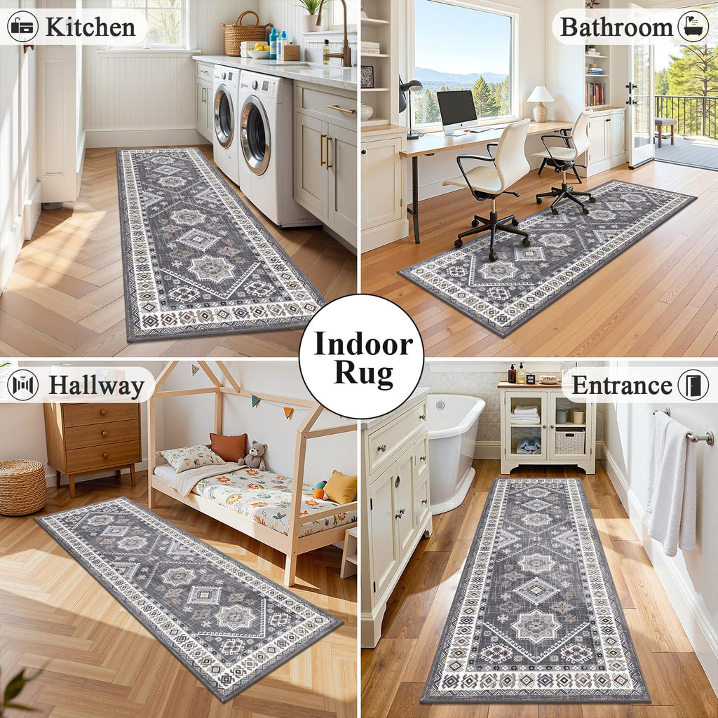 HEBE Boho Kitchen Mats for Floor 24''x72'', Non Slip Washable Runner Rug