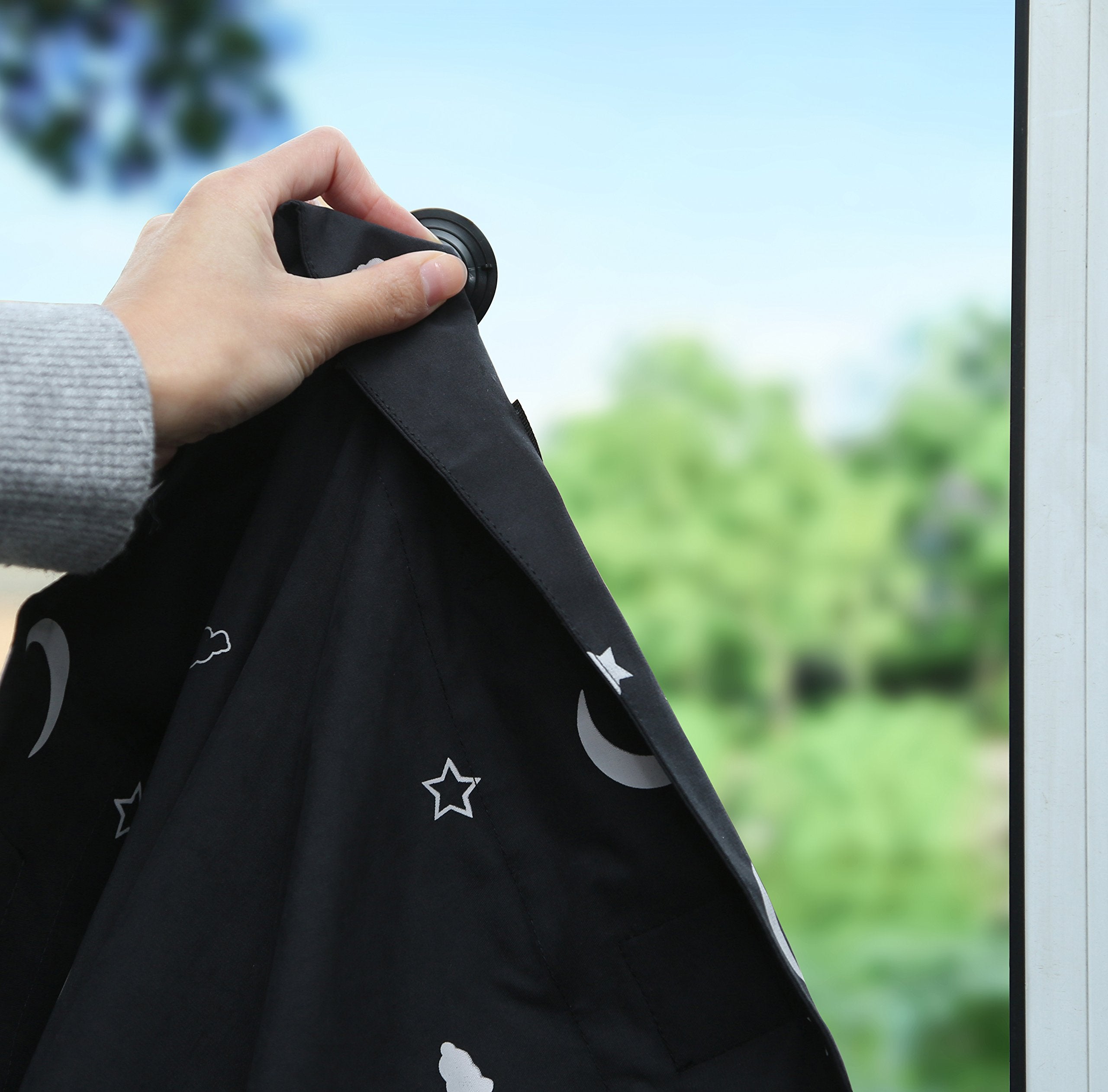 Amazon Basics Portable Room Darkening Blackout Curtain Shade with Suction Cups, Noise Reduction, 50"W x 78"L, Moon and Stars, 1-Pack