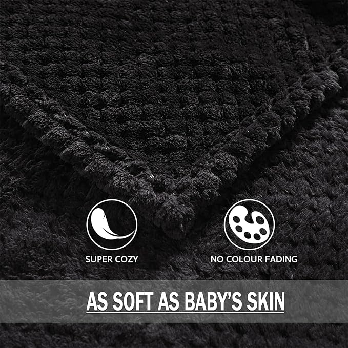 Exclusivo Mezcla Fleece Bed Blanket King Size, Super Soft and Warm Blankets for Couch, Sofa and Bed Waffle Textured, Cozy, Fuzzy and Lightweight (Black, 90x104 Inches)