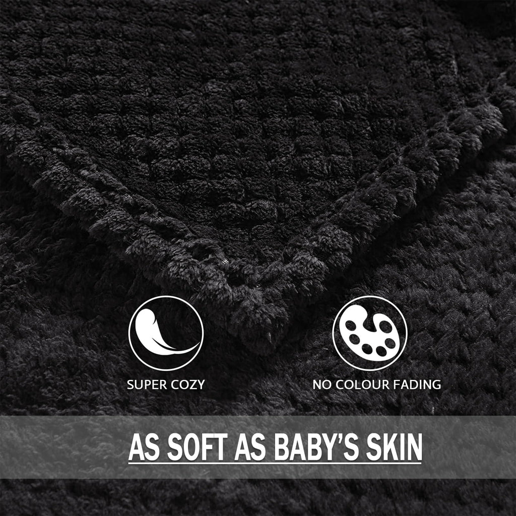 Exclusivo Mezcla Soft Waffle Fleece Bed Blanket Queen Size, Black