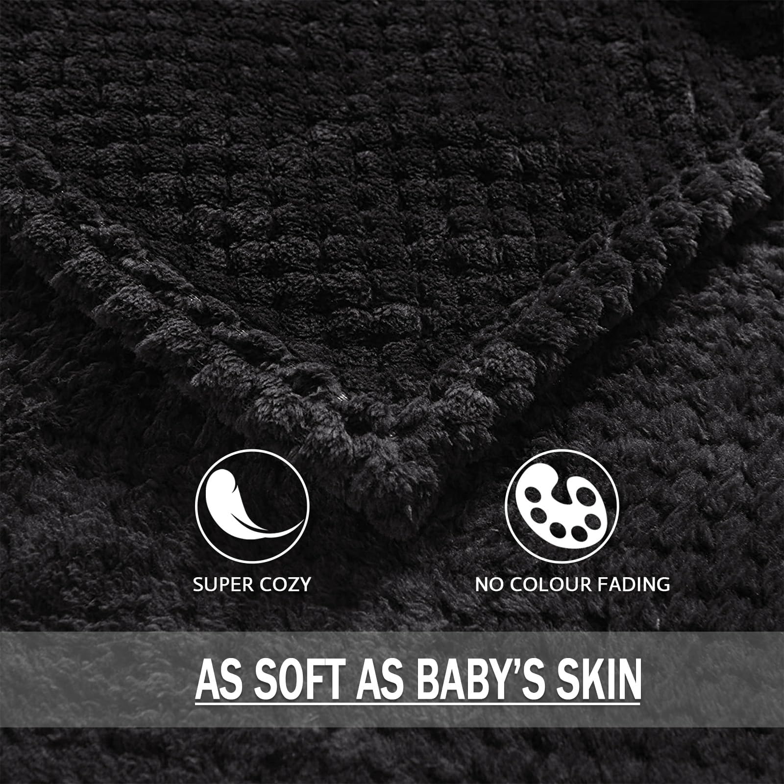 Exclusivo Mezcla Soft Waffle Fleece Bed Blanket Queen Size, Black
