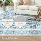 Rugflix 5x7 Area Rugs for Living Room, Machine Washable Rug Non Slip Stain Resistance, Large Rug Vintage Distressed Soft Carpet for Bedroom, Dining Room, Home Office, Blue