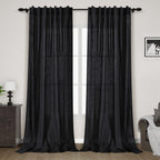 Black Linen Curtains 126 Inches Long 2 Panels Set for Living Room Extra Long Back Tab Curtain Neutral Farmhouse Light Filtering Semi Sheer Linen Drapes Ceiling to Floor for Large Window 52x126