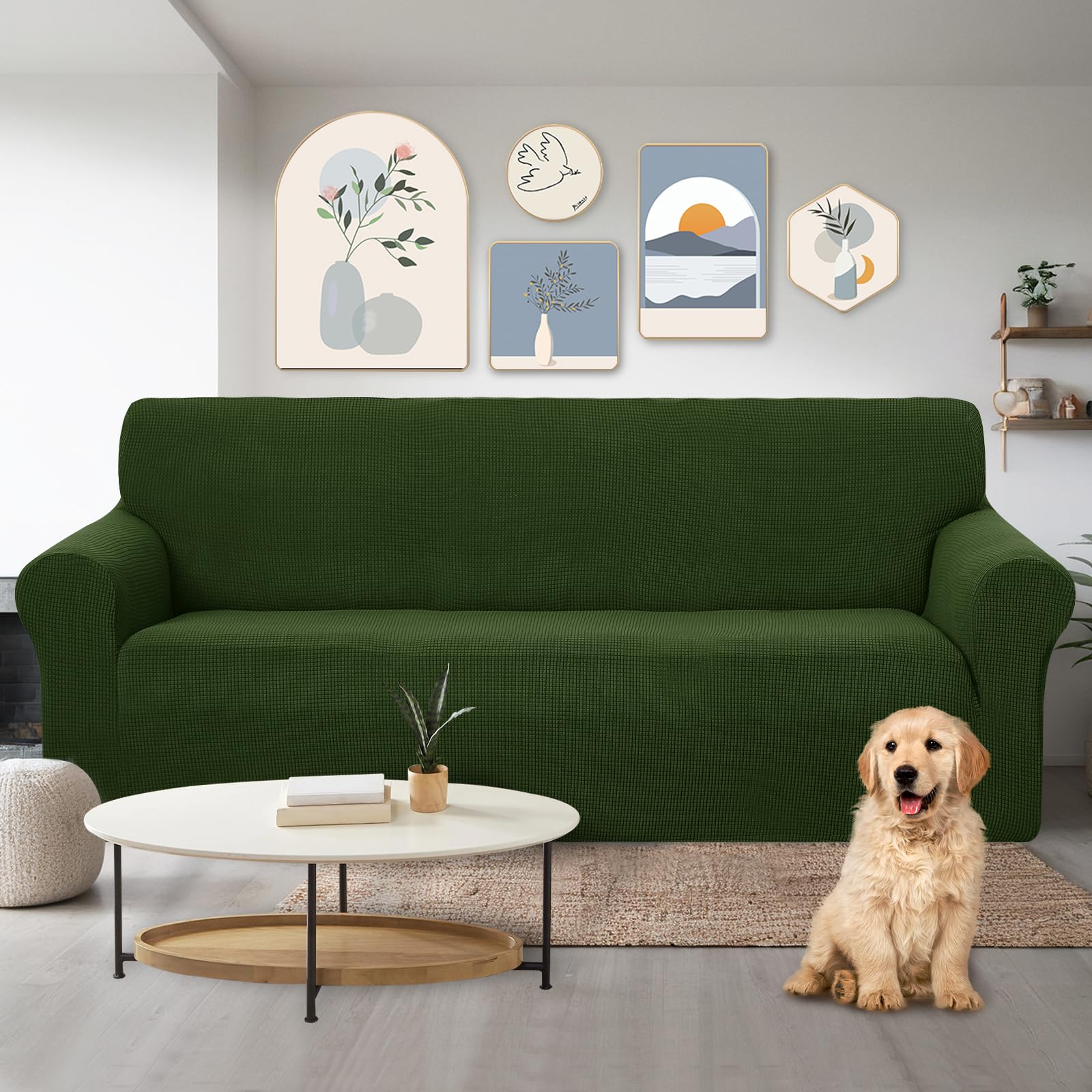 U-NICE HOME Stretch Couch Cover Slipcover for 3 Cushion Sofa, Bronze Green