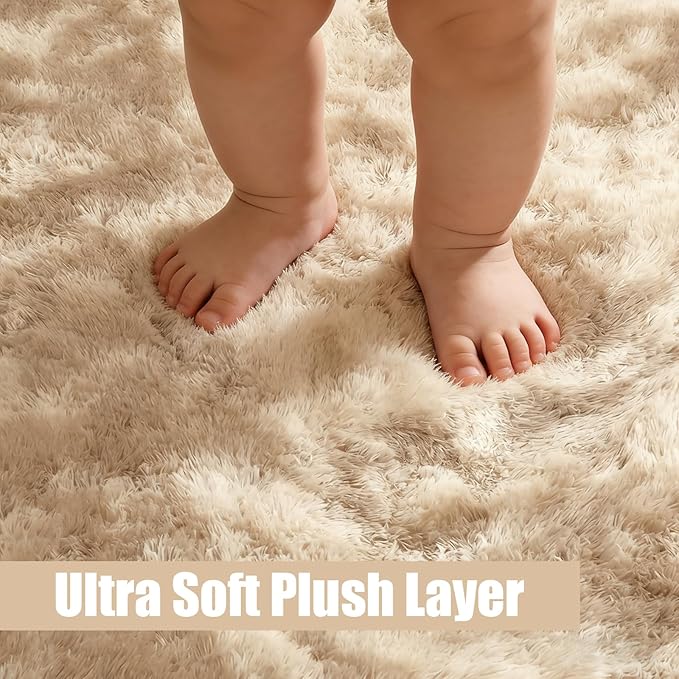 Shag Area Rug for Bedroom 3x5,Fluffy Area Rugs for Living Room,Soft Fuzzy Rug Non-Shedding Indoor Plush Carpet for Kids Bedroom Nursery Dorm Home Decor,Tie-Dyed Beige